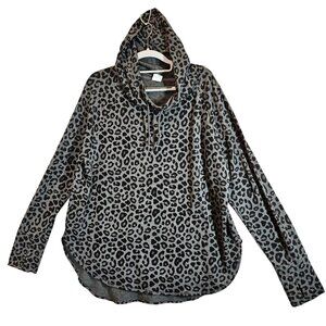 Athletic Leopard Print Hooded top Womens XL thumbholes Gray Black casual outdoor
